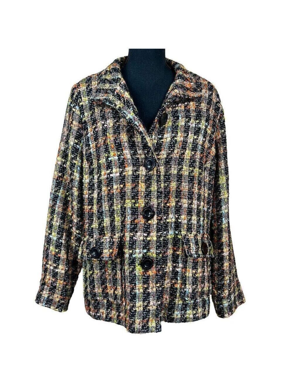 Erin London Multicolor Boucle Nubby Soft Button-Up Tweed Jacket Size XL